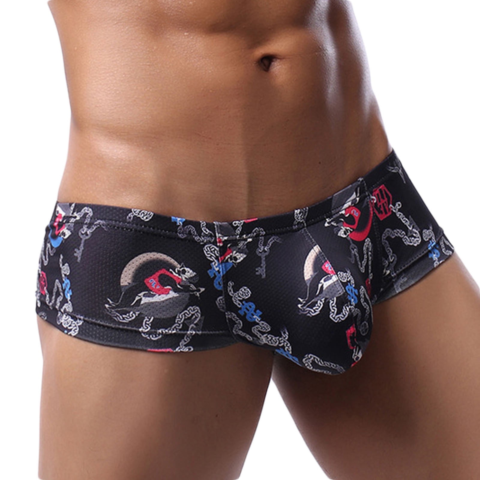 3Pack Sexy Men's Elephant Trunk Boxer Briefs Mesh Panties Printed