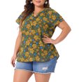 thumbnail image 4 of Agnes Orinda Women's Plus Size Easter Tops Retro Floral V Neck Tiered Short Sleeve Blouses 1X Army Green, 4 of 6