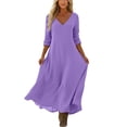 thumbnail image 5 of CHGBMOK Dresses for Women Casual 3/4 Length Sleeve Maxi Dress V Neck Beach Vacation Dress, 5 of 7