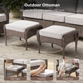 thumbnail image 3 of Opohoro 75.2" Outdoor Patio Wicker 3-Seat Couch, Brown PE Rattan Patio Furniture Sofa with Wide Armrests and Beige Cushions for Porch or Backyard, 3 of 10