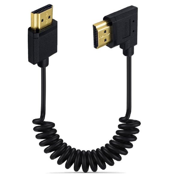 Kework Cable En Espiral Hdmi 4K@60Hz De 3.9 Pies Versión Hdmi 2.0 En Ángulo Izquierdo Adaptador Macho A Macho Cable En Espiral Con Resorte 18 Gbps Alta Velocidad Alta Definición