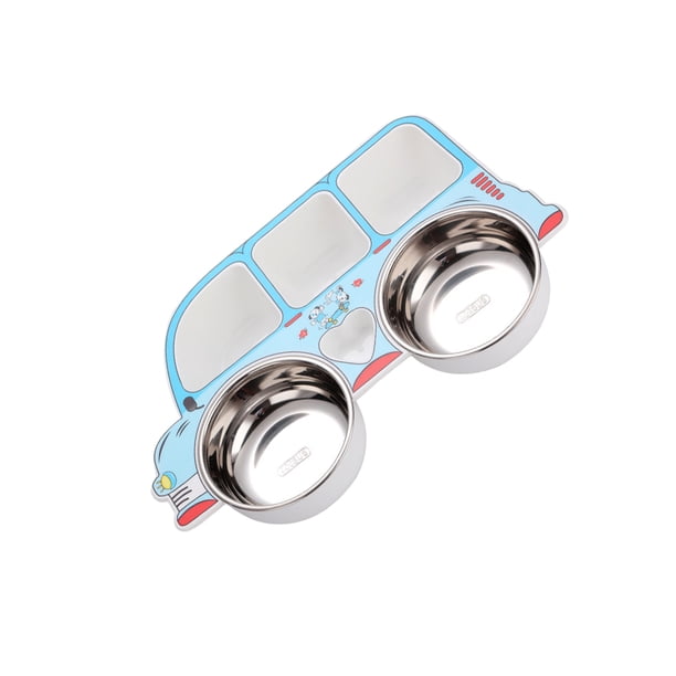 Matsuzay Juego de vajilla de acero inoxidable para niños, cuchara, tenedor, forma de coche de dibujos animados, cuchara de alimentación para Mostrada Azul Camión/Cuenco/extraíble