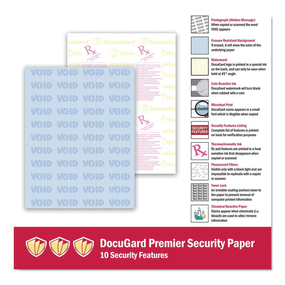 DocuGard 04543 8.5 in. x 11 in. Medical Security Papers - Blue (500/Ream)