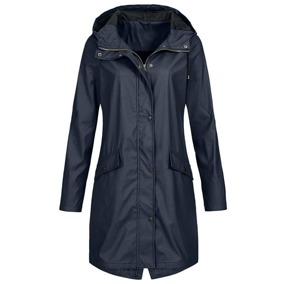 SWSMCLT Women's Hooded Anorak Waterproof Outerwear Windbreaker Full Zip Outdoor Fall Pocket Spring Zipper Classic Navy Small