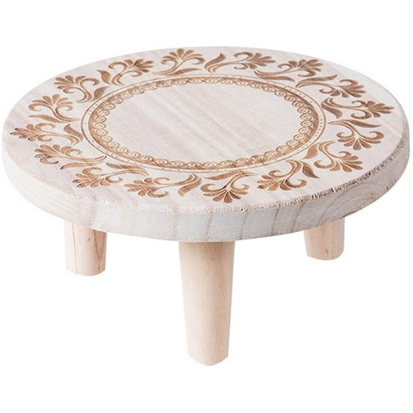 Mini tabouret en bois - Support rond décoratif pour pot de fleurs - Pour intérieur ou extérieur - Décoration rustique de jardin (petit)