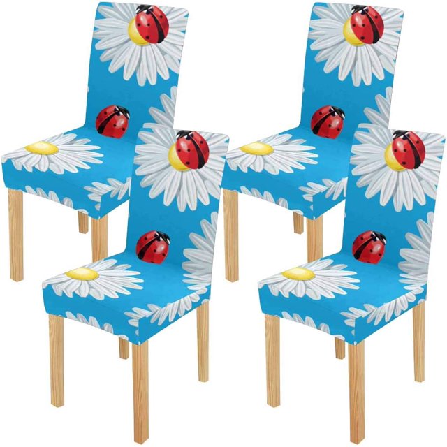 Funda Protectora ABPHQTO para silla elástica Mariquita y manzanilla colorida Juego de 4