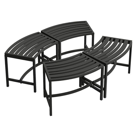 Heavy Duty Curved Set of 4, Metal Outside Seating, Outdoor Steel Backless Benches for Garden, Patio, Porch, Backyard, Plant Stand