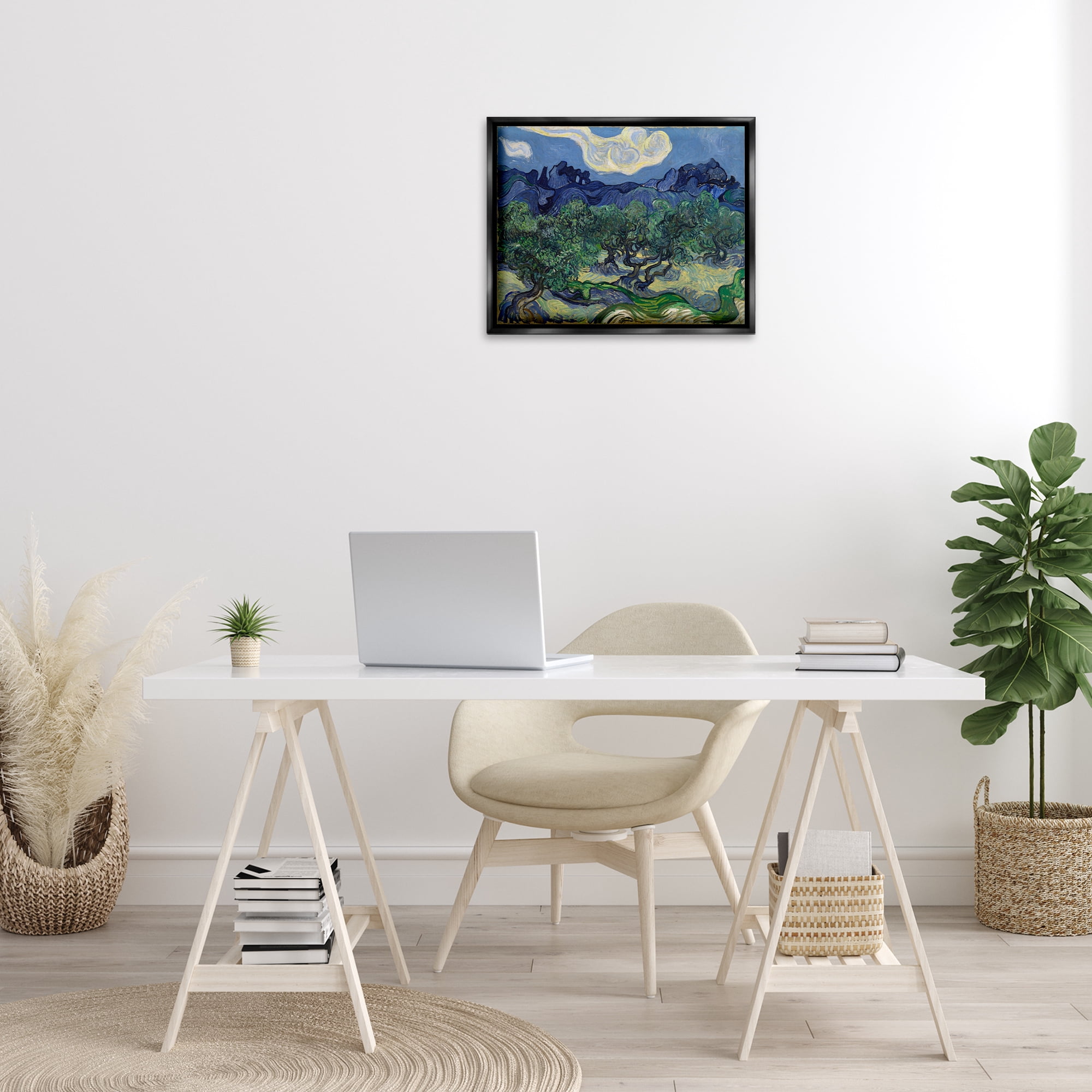 Stupell Industries Van Gogh Olive Trees Landscape Landscape & Nature Painting Black Floater Framed Canvas Art Print Wall Art, 21 x 17