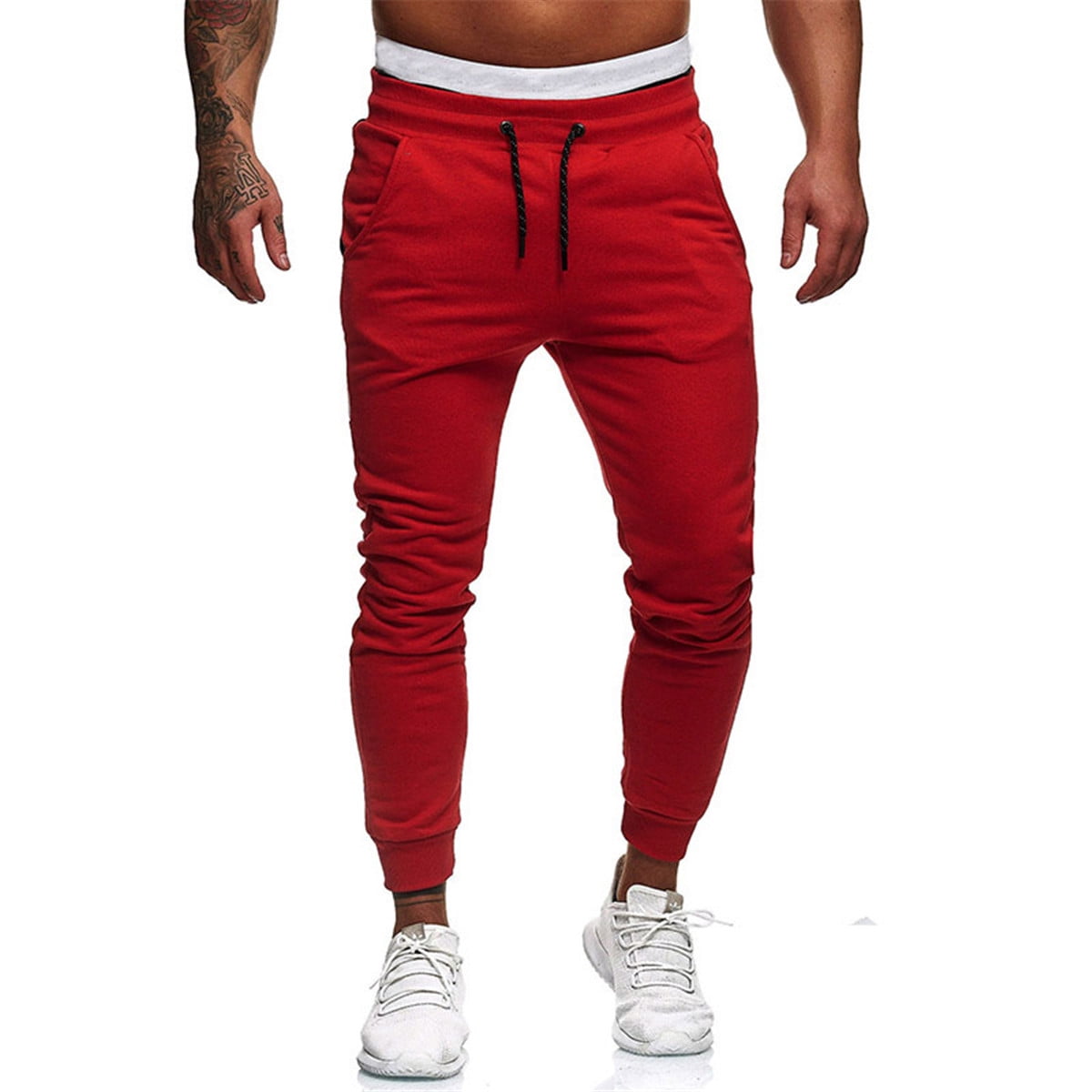 red jean joggers