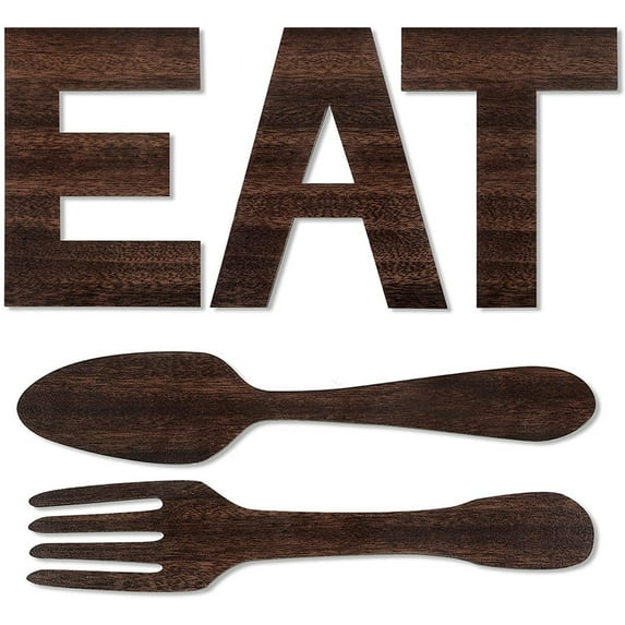 Carolilly EAT Sign for Kitchen Decor, Rustic Fork and Spoon Wall Art Wood Sign