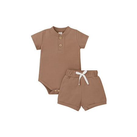 

LSFYSZD Girl Solid Color Two Piece Round Neck Romper Waist Elastic Shorts