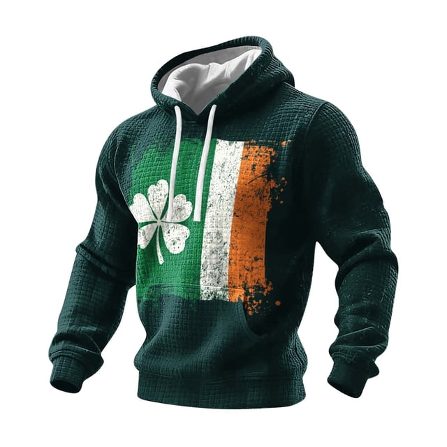 Wo-Fusoul Chandail à Capuchon de la Saint-Patrick pour Hommes, chandail Imprimé avec Cordon et Col Rond, Haut Style Urbain