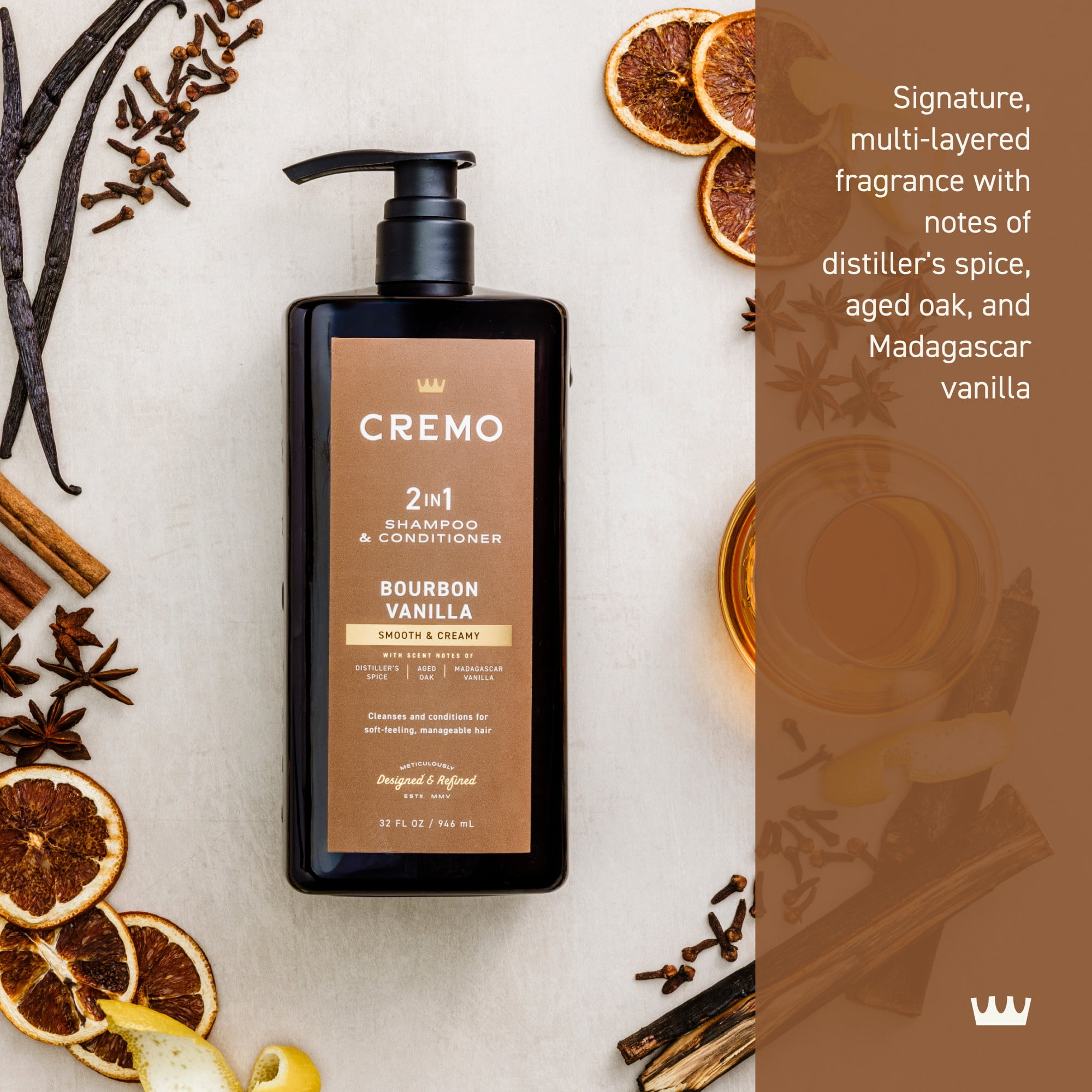 Cremo 2-in-1 Shampoo & Conditioner, Bourbon Vanilla Scent, 32 fl oz