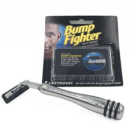 Heavyweight All-metal Bump Fighter Compatible Razor with Rubber Grips and 5 Bump Fighter Blades - A Great Shave System for Men with Sensitive