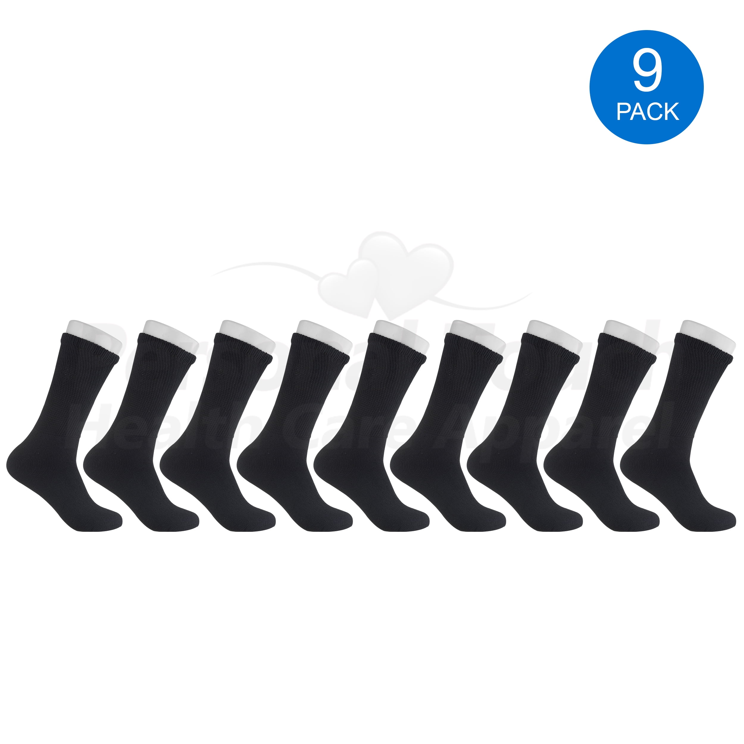 Diabetic Socks Men's & Women Crew Style Physicians Approved Socks, 9 Pairs, (Black, 10-13)