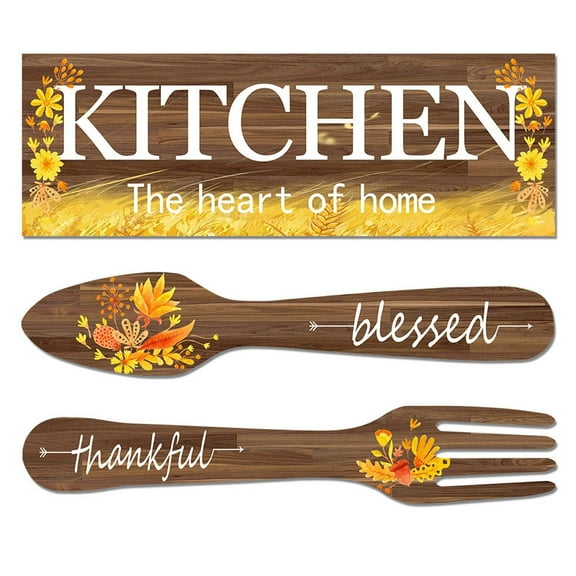 Clearance Desktop Ornament under $10,Pieces Christmas Kitchen Decor Eat Sign Set Fork And Spoon Wooden Hanging Wall Decor Art Rustic Country Farmhouse Kitchen Xmas Santa Snowman Wall Art Sign Fo