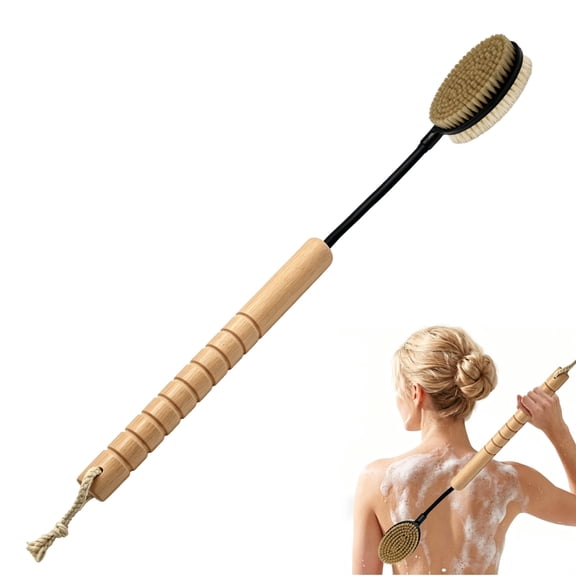 BTideas Long Handle Back Scrubber for Shower, 180° Bendable Dual-Sided, Flexible Bath Brush for Exfoliating Back, Legs & Feet
