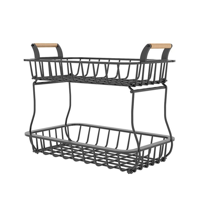 EGNMCR Storage Containers, Kitchen Storage & Organization 2 Tier Fruit Basket For Kitchen Counter, Bread Vegetable Storage Basket Fruit Bowl Stand Detachable Metal Wire Produce Basket Draining rack