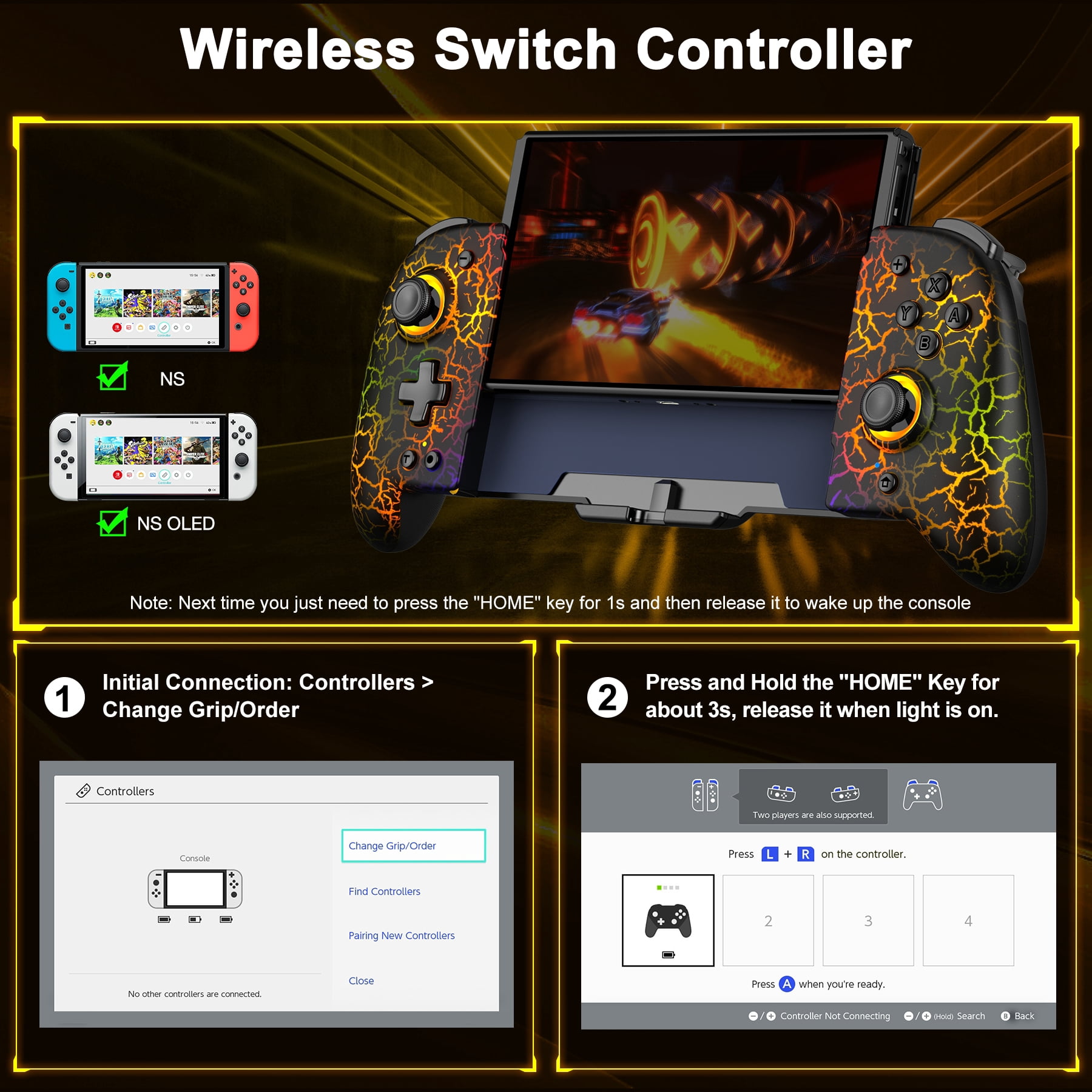 Beboncool One-Piece Joypad Controller for Nintendo Switch /Switch OLED with Programmable, Turbo, Vibrations Function, Red, 1 Count, 1 Pack