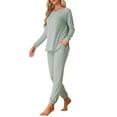 thumbnail image 4 of Conjunto de lounge para mujeres INSPIRE CHIC, sudadera con jogger, manga larga, cuello redondo, pijama de punto, traje de entrenamiento M gris, 4 of 5
