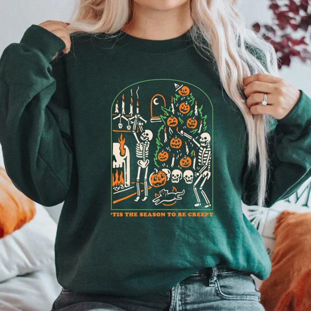 Sudadera con capucha de manga larga para mujer, ropa divertida con estampado de Tis The Season To Be Creepy, Jersey informal para Halloween