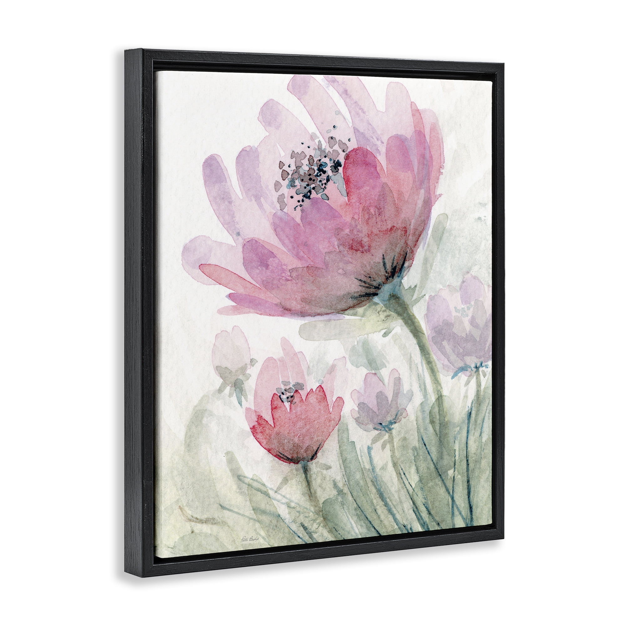 Stupell Industries Pink Flower Blossoms Black Framed Floater Canvas Wall Art, design by Patti Bishop