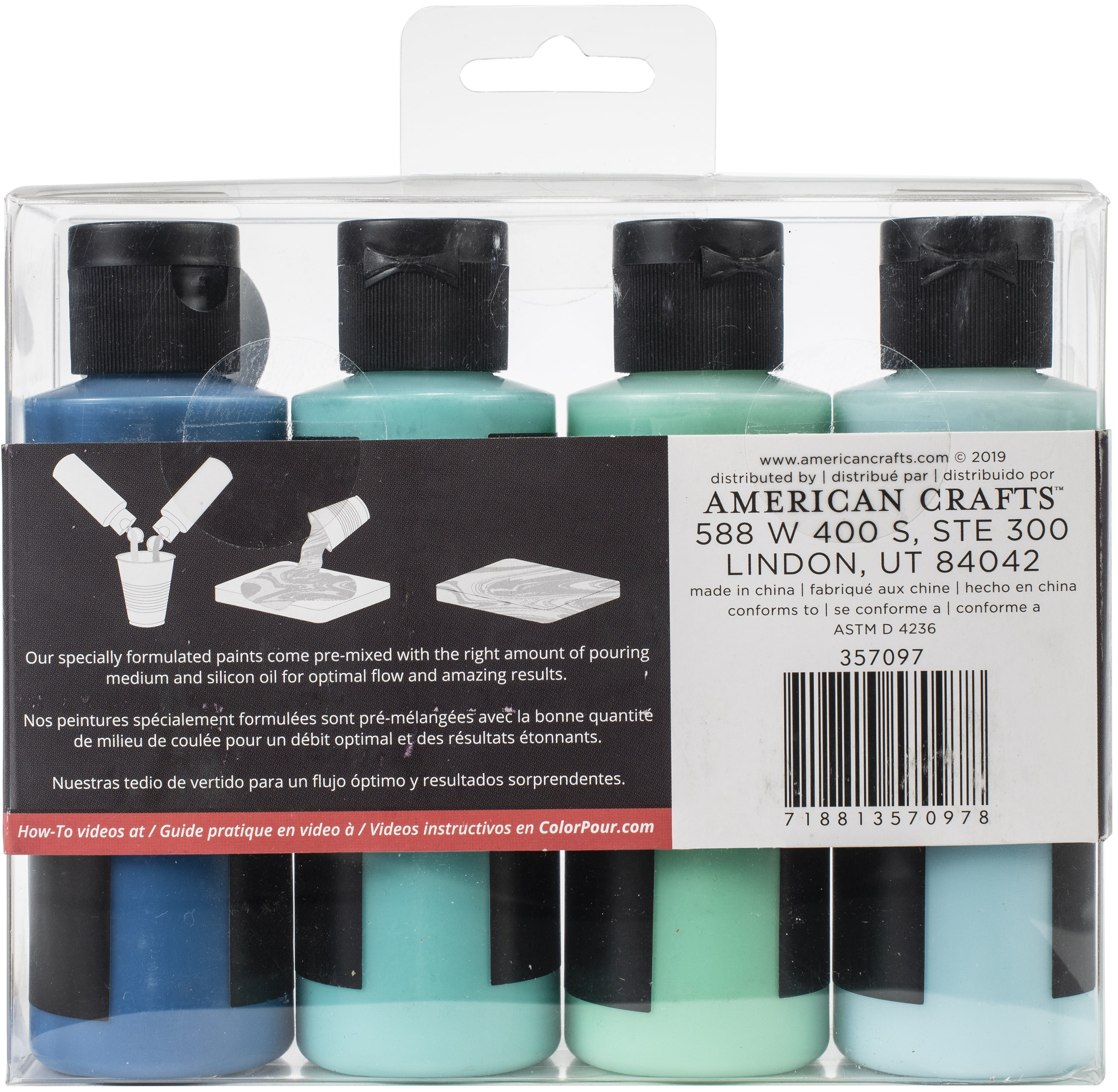 American Crafts Color Pour Magic PreMixed Paint Kit 4/PkgTidal Wave