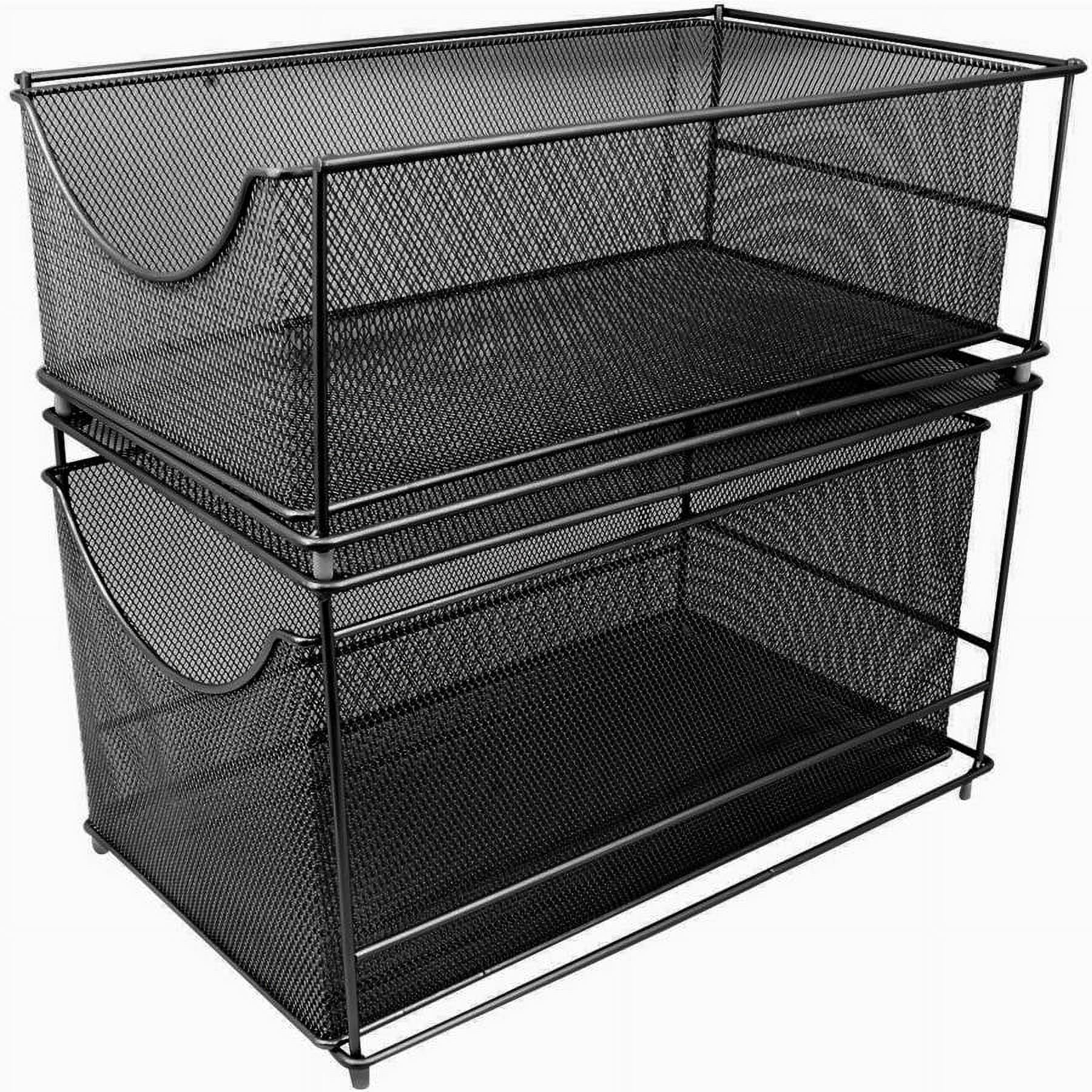 Mesh Steel Cabinet Organizer Set with 2 Pull Out Drawers - Black