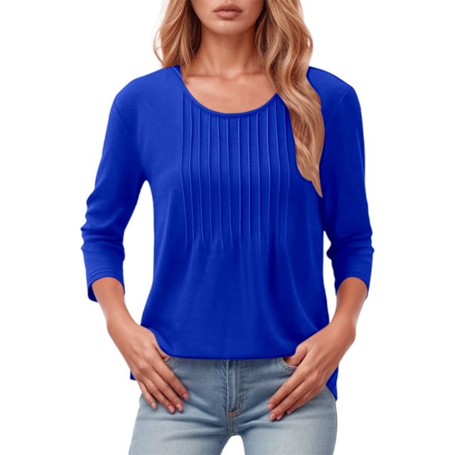 UANWENN Haut Plissé à Manches Longues Mode Décontractée Col Rond Bas pour Femmes Chemises à Manches Longues Fines T-Shirt Raglan Décontracté