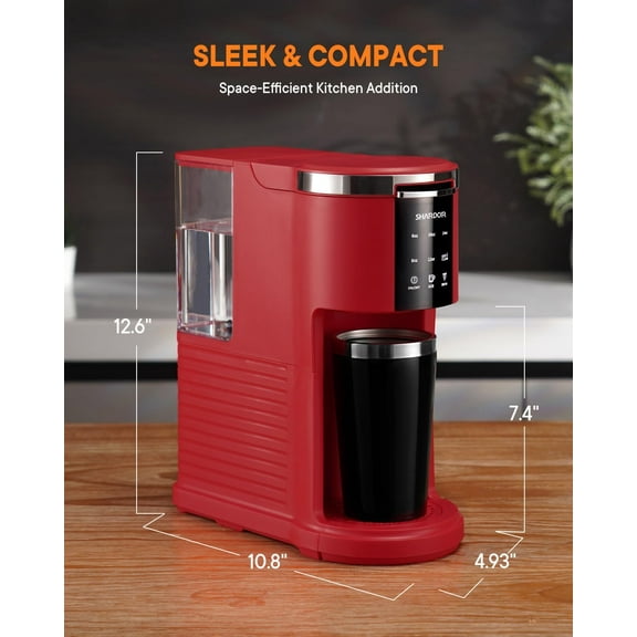 3 in 1 Single Serve Coffee Machine, K Cup Coffee Maker Compatible with Ground Coffee & Teas, 6 to 14oz Brew Sizes, 40oz Removable Water Tank, Descale Settings, Red