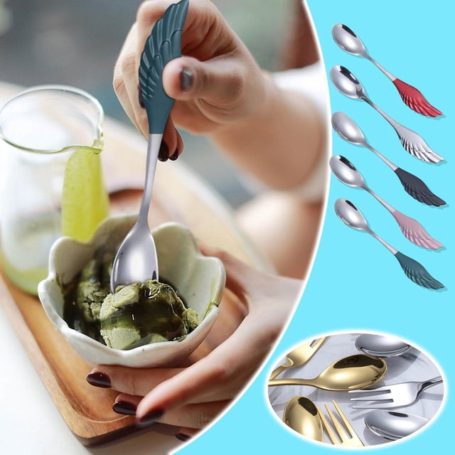 Juego de cucharas de café de acero inoxidable - cucharas de postre de grado 304 para helado, yogur y té - vajilla de mango redondo de 5,57" - apta para lavavajillas