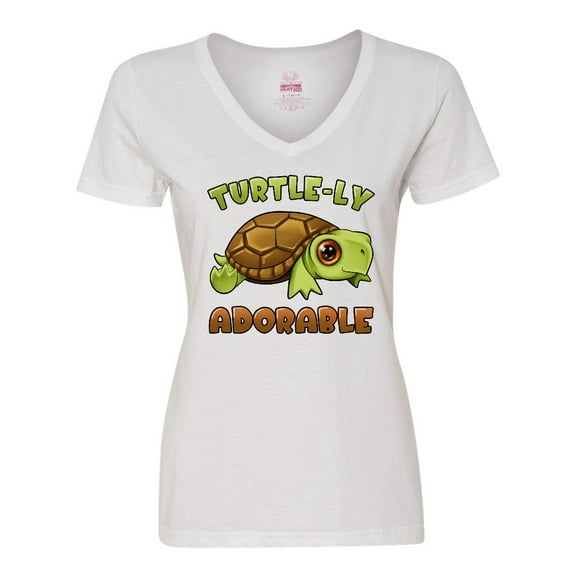 Inktastic Turtle-ly Adorable Cute Turtle Women's V-Neck T-Shirt