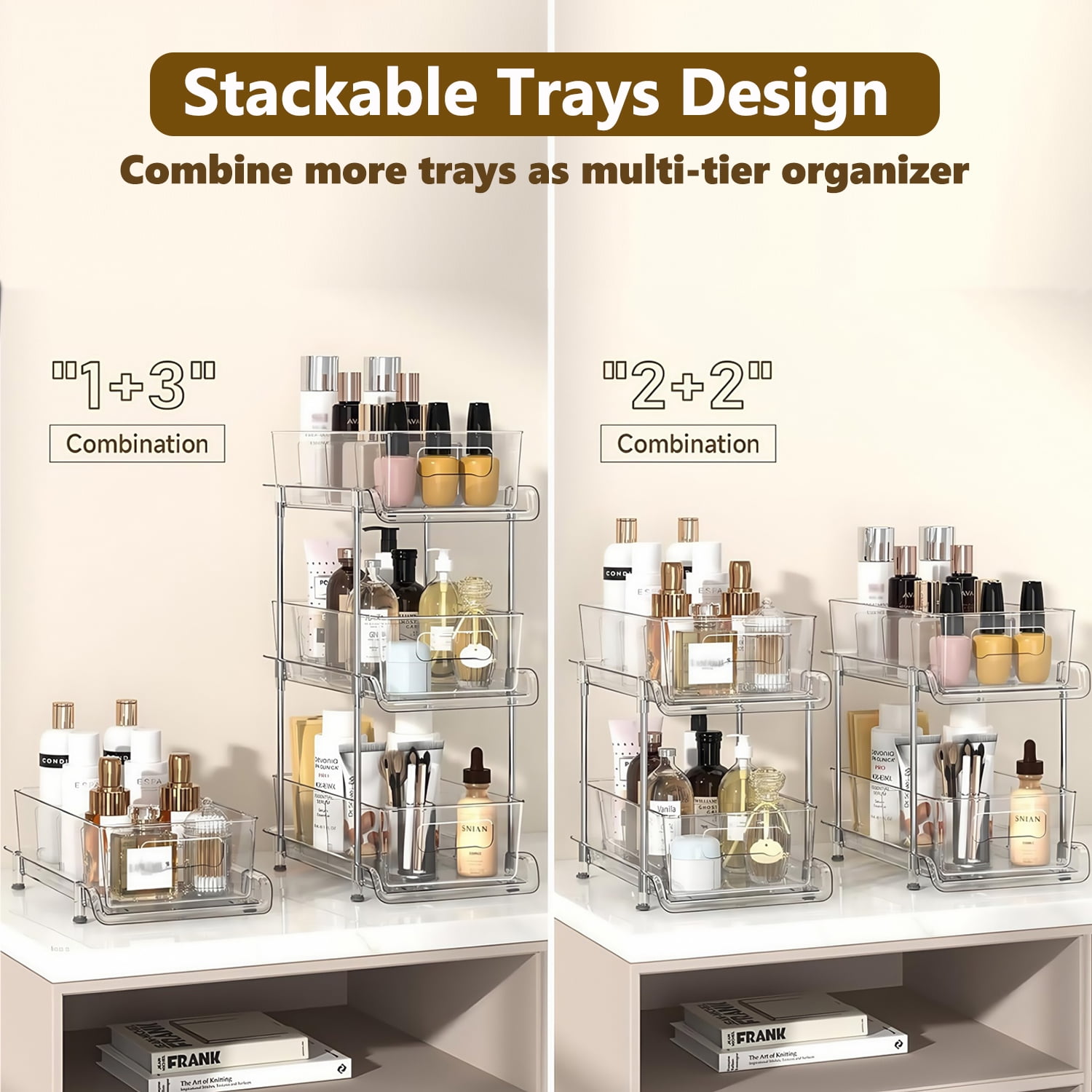 Kisportee 2 Pack Under Sink Organizer, 2 Tier Pull-Out Bathroom Organizers and Storage,  Kitchen Cabinet Organizer for Pantry, Kitchen