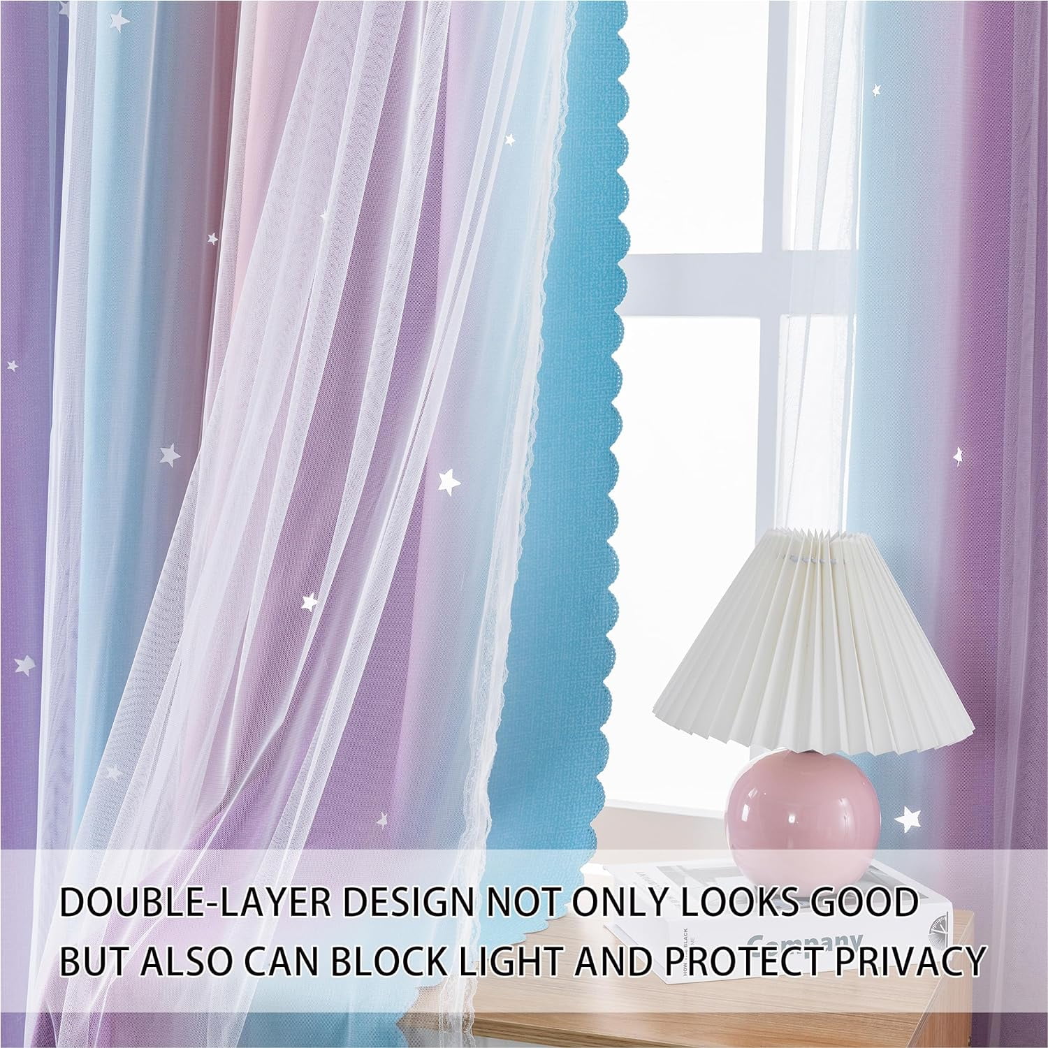 DZORUN Rainbow Sheer Curtains Colorful Backdrop Bright Curtains Set for Kids Girls Princess Bedroom Living Party Blackout Decor 52" x 84"