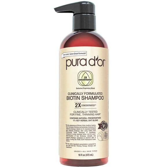 Champú PURA D'OR con biotina de grado profesional, 480 ml, antidiluyente
