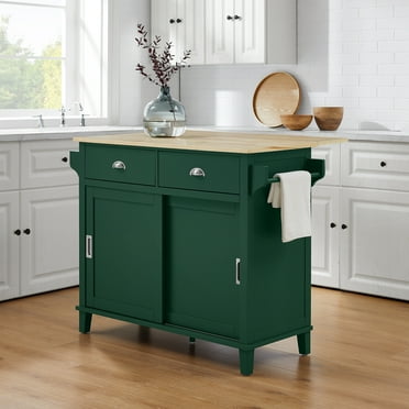 Crosley Furniture Cora Drop Leaf Traditional Wood Kitchen Island in Emerald