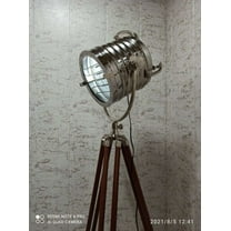 Big Nautical Chrome Searchlight Marine Polish Tripod Spotlight Retro Lamp Decor Floor lamp, Brown Nickel Finish