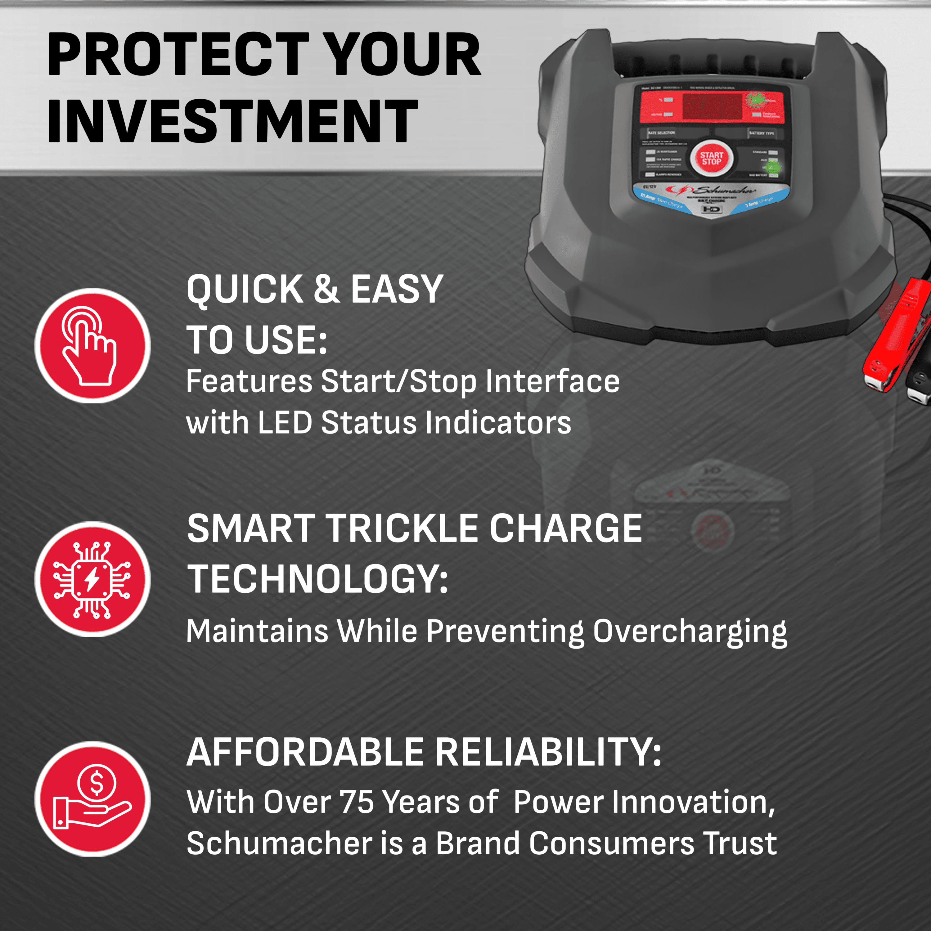 Schumacher Electric Car Battery Charger 12V/6V - 15A Rapid Battery Tender & Trickle Charger, Maintainer for Automobile & Marine Batteries (AGM/Gel/Deep Cycle) - SC1280