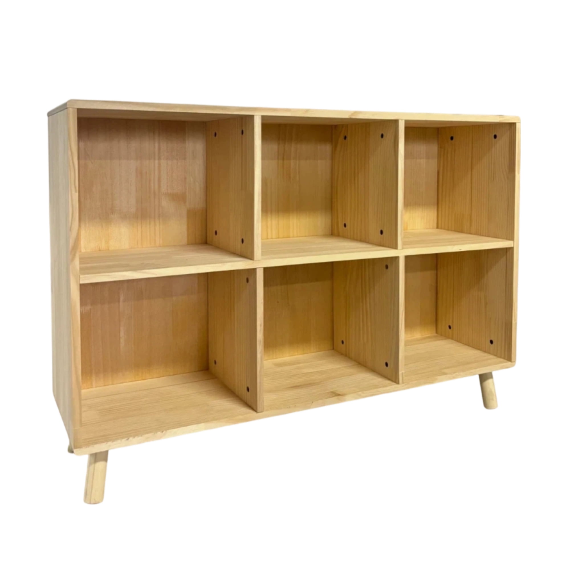 Leumius 6 Cube Storage Shelf, Freestanding Open Bookcase with Legs, Natural Solid Wood Cubby Organizer for Living Room, Bedroom, Office, Entryway