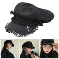 thumbnail image 2 of lanema Lace Hat for Women Cool Beret Hat 2000s Chauffeur Hat Elegant Newsboys Hat Crucifix Pendant Black Dome Painter Hat, 2 of 11