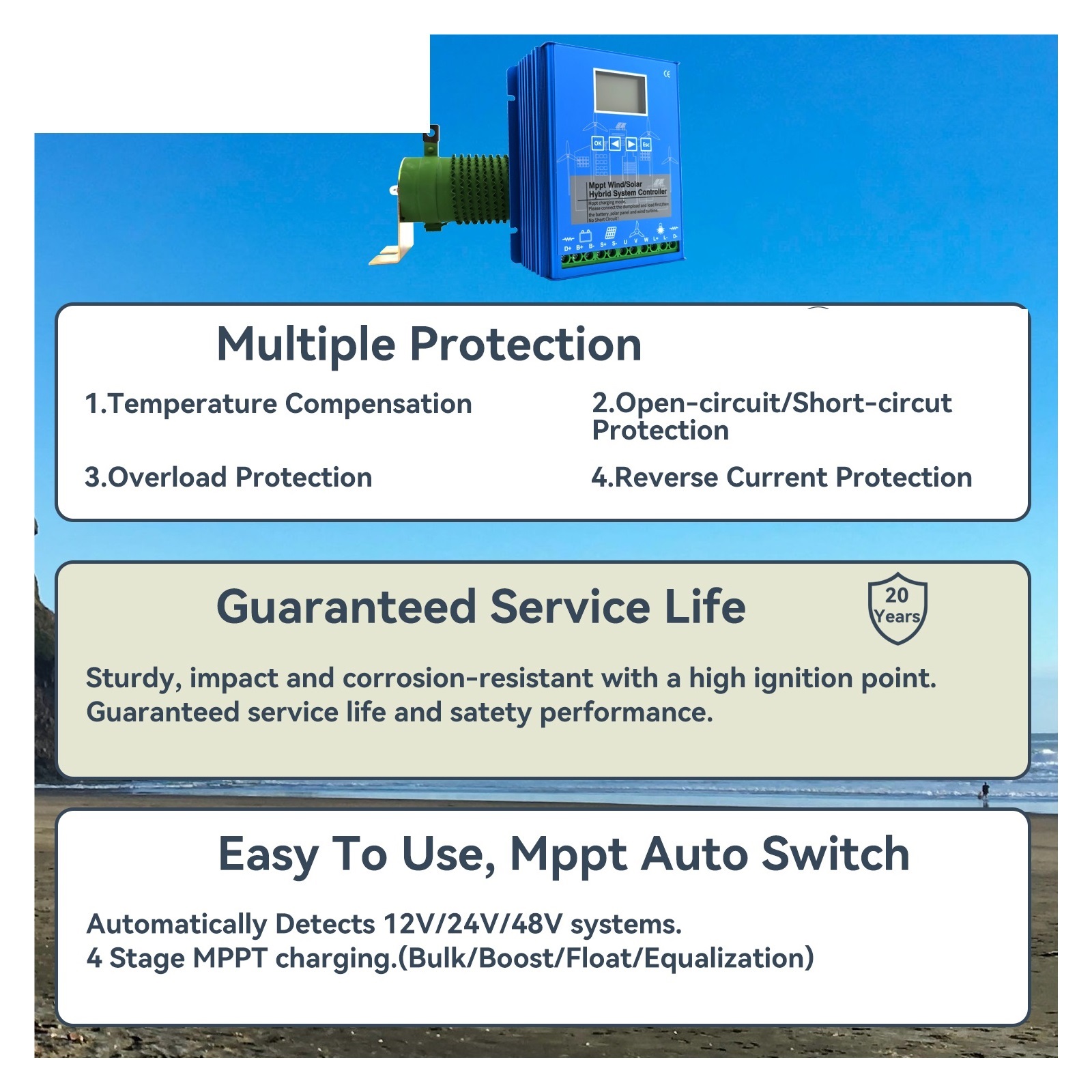 MPPT Charge Controller 5000w Solar & Wind Hybrid System 12v 24v & 24v 48v Auto Regulator Windmills For Home Use ,Excellent Performance and Stability