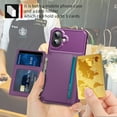 thumbnail image 5 of for iPhone 16 Wallet Case, RFID Blocking Card Holder Slot Kickstand Magnetic Button Closure Women Men Heavy Duty Shockproof Rugged Back Cover for iPhone 16, Purple, 5 of 7
