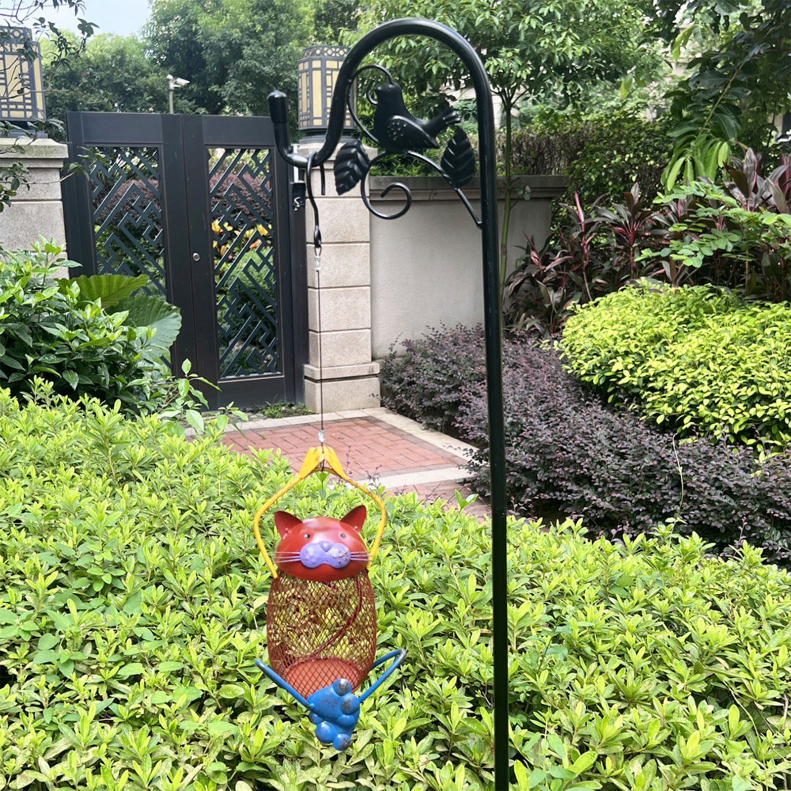 Bfogop Cute Cat Shaped Outside Wild Bird Feeder, Heavy Duty Metal Frame Outdoor Bird Feeders Hanging for Garden Yard Decoration 10 Inch