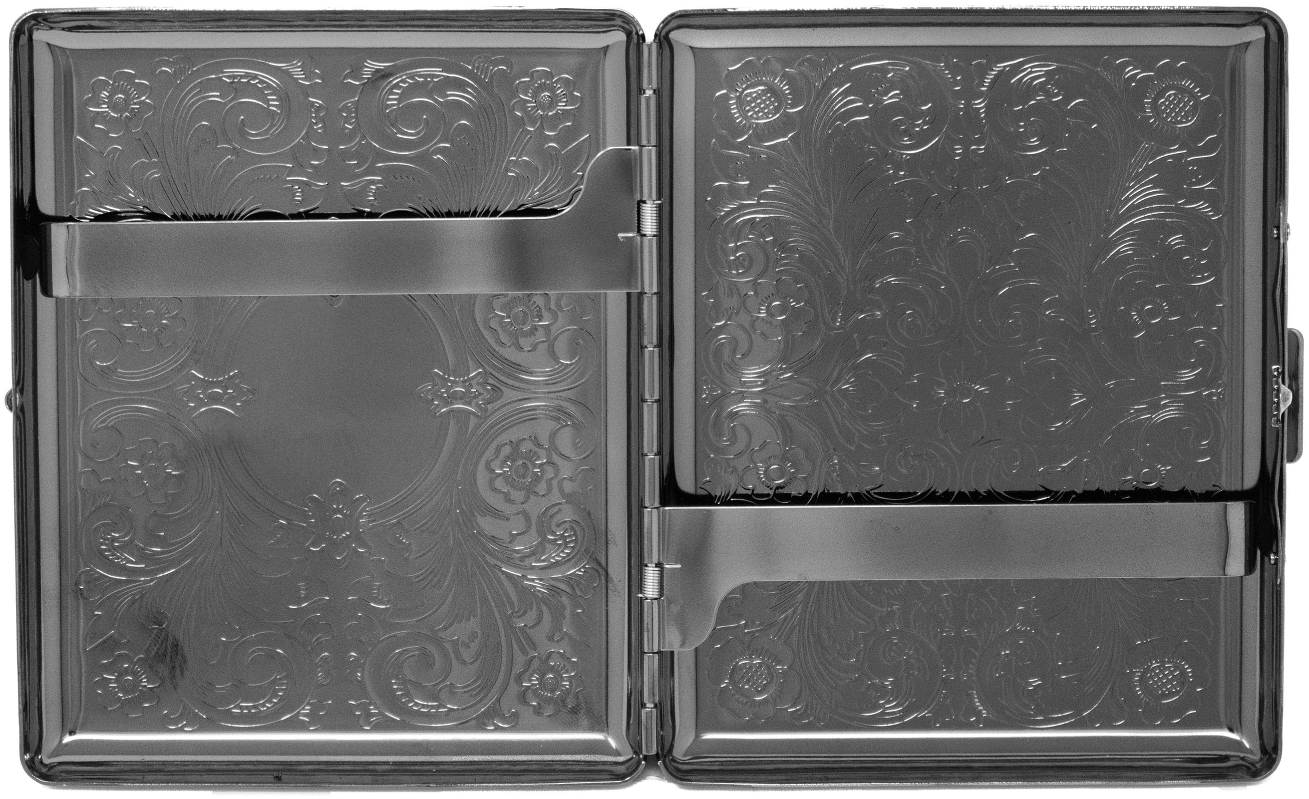 Set of 2 Metal-Plated 100s Cigarette Case & Stash Box (Black Victorian Scroll)