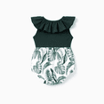 thumbnail image 4 of PatPat Family Matching Outfits Baby Girl Clothes Romper Bodysuit Flutter Sleeve Ruffle Collar Button Front Tropical Leaf Print Snap Crotch One Piece Outfit, Army green, Baby Girl: 9-12M, 4 of 6