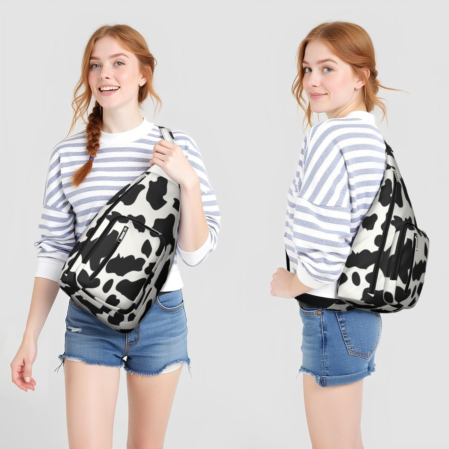 Rustic Cow Print Chest Bag - Vintage Farmhouse Style Sling Bag with Black and White Cattle Pattern, Cute Cartoon Country-Themed Fanny Pack for Animal Lovers (Farm & Nature Inspired)"