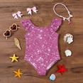 thumbnail image 5 of Abcomgle Girls Swimsuit Size 6 Stretchy One Piece Girls Swimsuit Cute Glitter Sequin Graphic Ruffled Bathing Suits for Girls, 5 of 7