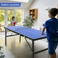 thumbnail image 4 of ortable Table Tennis Table, Mid-Size Ping Pong Table for Indoor Outdoor Foldable Table Tennis Table with Net, Blue, 60 x 26 x 27.5inch, 4 of 9