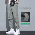 thumbnail image 4 of Pantalones cargo holgados y modernos con frunces, pantalones casuales recortados a la moda para hombres, tendencia juvenil de primavera y otoño, color sólido, 4 of 5