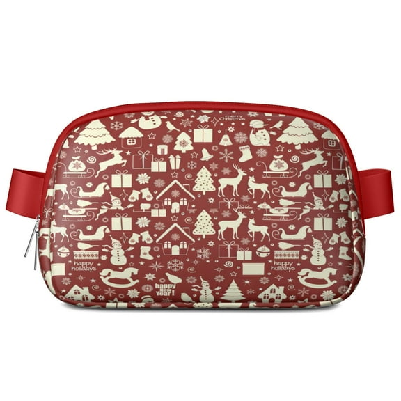 Red Christmas Icon Pattern Cute Fanny Packs for Women,Travel Waterproof Crossbody Fanny Bags Waist Purse for Women Anti Theft Adjustable Strap for Running Travel Cycling
